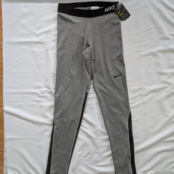 NEW Nike Pro Warm Leggings Women's Medium Full Length Training pants Gray Black - Picture 1 of 10